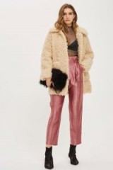 Topshop Metallic Pleated Waist Peg Trousers / shiny rose-pink pants