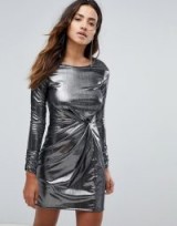 Miss Selfridge Knot Front Foil Mini Dress / silver metallic dresses