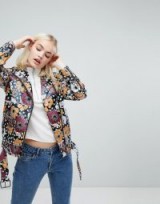 Monki Faux Leather Painted Floral Biker Jacket