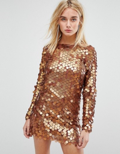 Motel Mini Dress In Shimmer Disc Sequin / shimmering bronze mini dresses