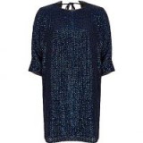 River Island Navy embellished swing T-shirt dress – blue sparkly party dresses