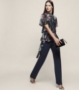 REISS NELLA PRINTED PEPLUM BLOUSE / floral waist tie blouses