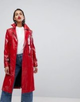 Neon Rose Oversized Mac Jacket In High Shine Vinyl / shiny red trench coats