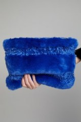 Anthropologie Nicole Striped Faux Fur Clutch / large blue fluffy pouch bags