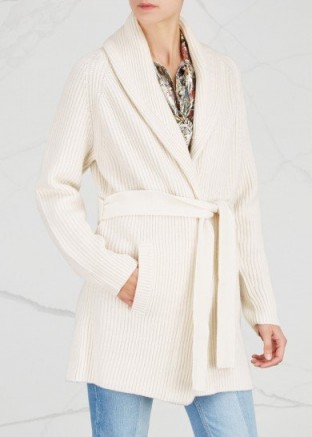 TORY BURCH Noah chunky-knit wool blend cardigan ~ cream belted cardigans ~ casual style