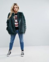 Noisy May Petite Faux Fur Coat – fluffy green coats