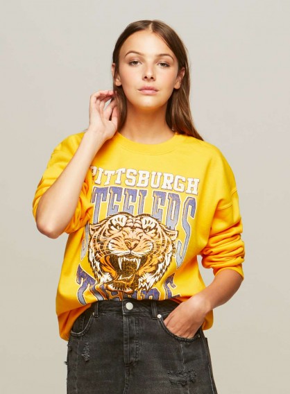 Miss Selfridge Ochre Pittsburgh Sweatshirt / yellow slogan sweatshirts