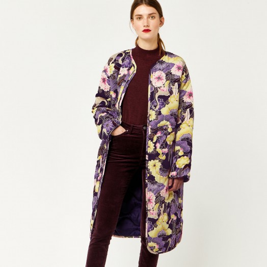 WAREHOUSE ORCHID PRINT REVERSIBLE COAT / floral quilted collarless coats