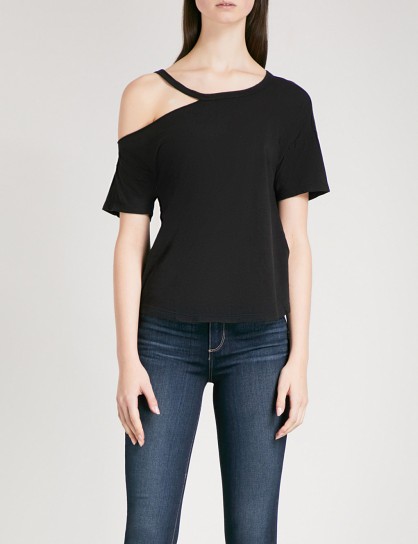 PAIGE DENIM Eliana jersey T-shirt | black cut out tee | cold shoulder T-shirts