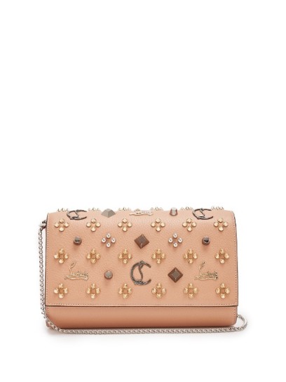 CHRISTIAN LOUBOUTIN Paloma embellished leather clutch ~ small nude flap bags