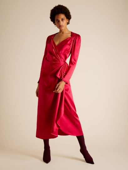 ATTICO Pat sweetheart-neck asymmetric satin dress ~ draped silky red vintage style dresses