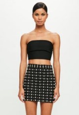 peace + love black stud detail faux suede mini skirt | studded skirts