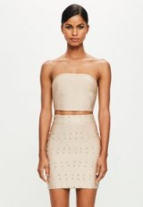 MISSGUIDED peace + love nude diamante stud bandage mini skirt | embellished evening skirts