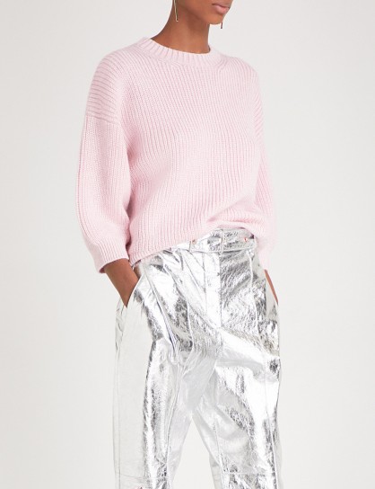 3.1 PHILLIP LIM Puff-sleeve wool and mohair-blend jumper – light pink boxy crew neck jumpers