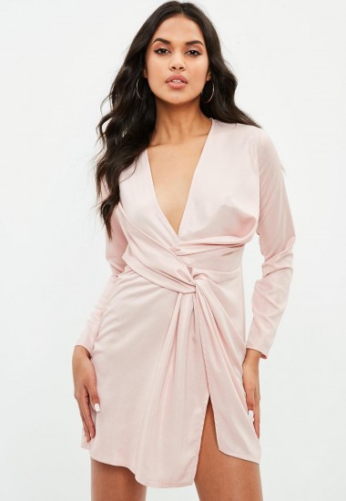 missguided pink metallic wrap shift dress ~ plunge front going out dresses