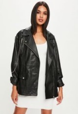 Missguided premium black leather biker jacket – oversized jackets