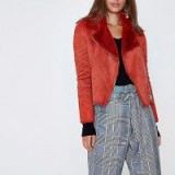 River Island red faux shearling biker jacket / asymmetric front jackets