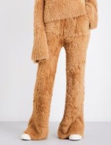 ROCKET X LUNCH Flared high-rise faux-angora trousers / fluffy camel brown teddy pants