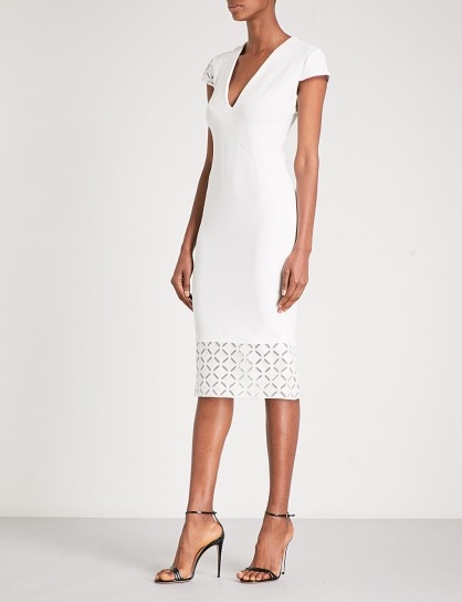 ROLAND MOURET Selwin fitted cotton-blend midi dress ~ white cap sleeve dresses