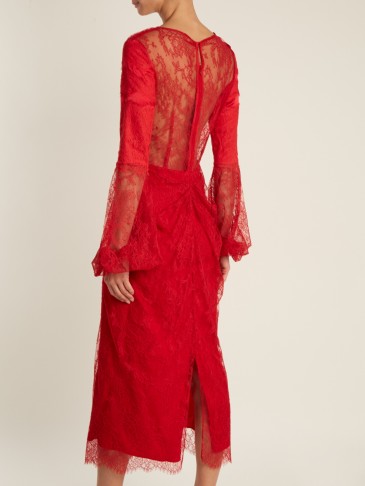 EMILIO DE LA MORENA Round-neck balloon-sleeved silk-blend lace dress ~ semi sheer red dresses