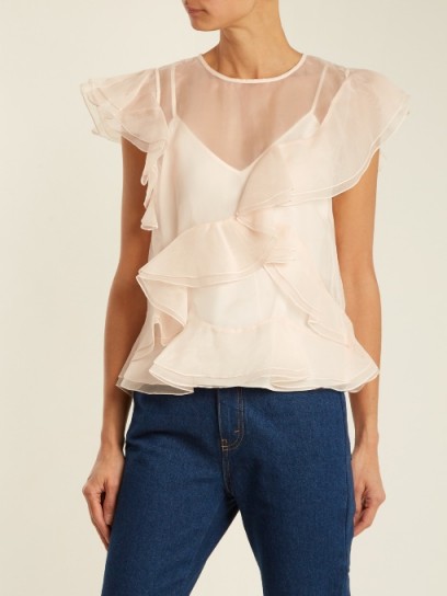 REBECCA TAYLOR Ruffled silk-organza top ~ nude-pink ruffle tops