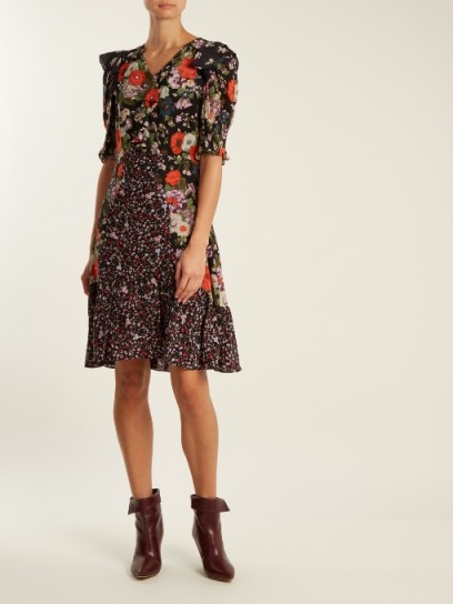 REBECCA TAYLOR Ruffle-trim contrast floral-print silk dress