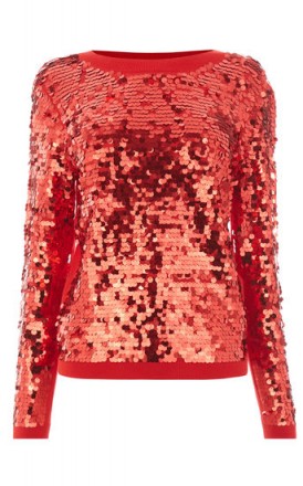 WAREHOUSE SEQUIN DISC JUMPER | red sequinned front jumpers