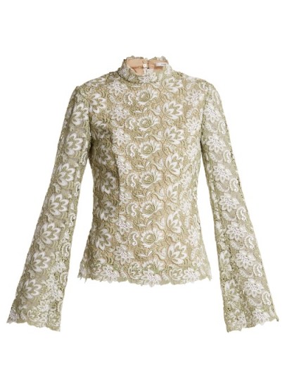 ERDEM Sharon high-neck floral guipure-lace top ~ sage-green tops