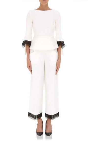 Roland Mouret SILSDEN TOP ~ white and black fringed tops ~ effortless style clothing