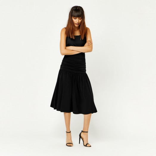 Warehouse SLINKY RUCHED MIDI SKIRT | black fit and flare skirts