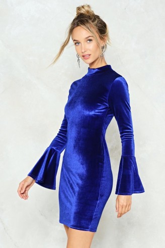 NASTY GAL Smooth the Way Velvet Dress ~ cobalt blue flared cuff party dresses