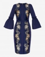 TED BAKER JEEANE Stardust flute sleeve midi dress / blue flared cuff dresses