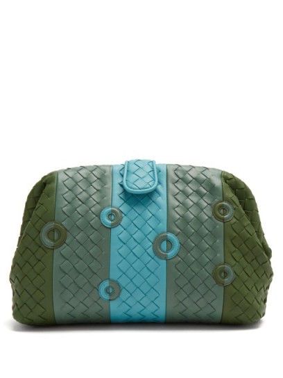 BOTTEGA VENETA The Lauren 1980 intrecciato-leather clutch ~ green and blue woven style bags