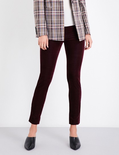 THEORY Navalane tapered velvet trousers | dark red pants