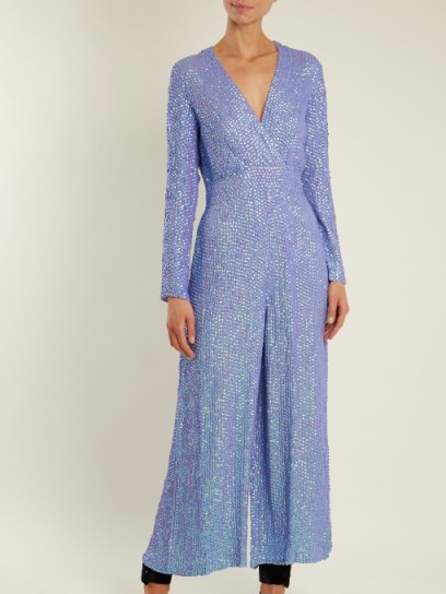 TEMPERLEY LONDON Tiara sequin-embellished jumpsuit ~ light-blue sequinned jumpsuits