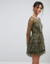 Tresophie Lace Tiered Dress / green semi sheer floral dresses