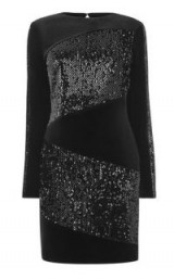 WAREHOUSE VELVET SEQUIN PANEL DRESS – black sequinned party dresses – glamour – sparkle