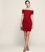 REISS VERITY VELVET OFF-SHOULDER DRESS RED / bardot party dresses / chic cocktail fashion