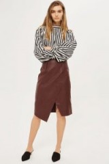 Topshop Wrap Midi PU Pencil Skirt | oxblood-red asymmetric skirts