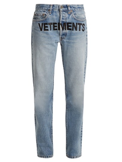 VETEMENTS X Levi’s logo-embroidery low-rise wide-leg jeans | light blue denim