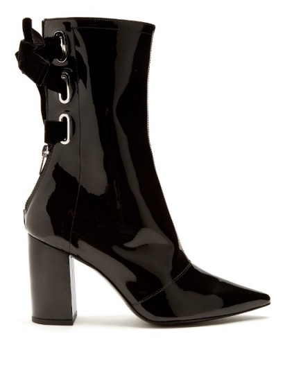 ROBERT CLERGERIE X Self-Portrait Kibbon patent-leather ankle boots ~ black lace up back boot