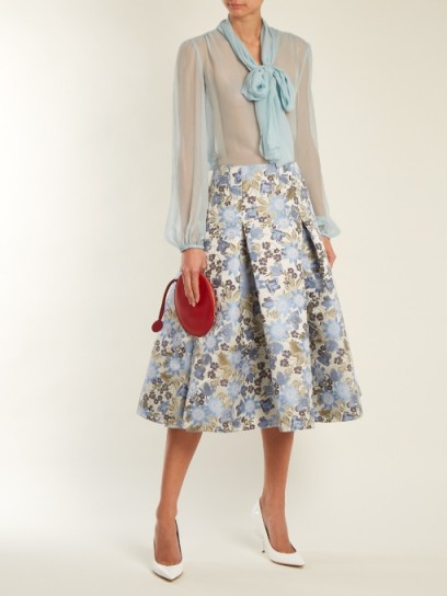 ERDEM Aaliyah floral-jacqaurd midi skirt ~ pleated A-line skirts