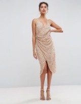 ASOS All Over Embellished Scattered Drape Midi Dress ~ draped rose gold party dresses