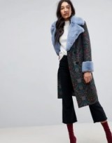 ASOS Jacquard Coat with Fur Trim | blue luxe style coats