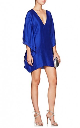 AZEEZA Walker Silk Shantung Minidress | blue plunging mini dress | silky luxe plunge front party dresses