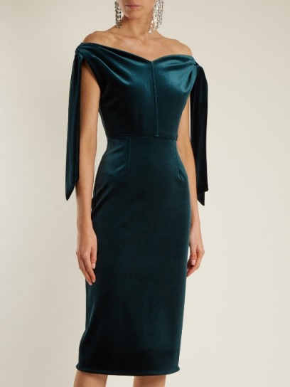 EMILIO DE LA MORENA Belle off-the-shoulder velvet dress ~ green bardot evening dresses – cocktail fashion