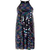 River Island Black disk sequin halter neck slip mini dress