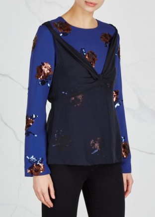 DRIES VAN NOTEN Carti layered silk and crepe blouse ~ sheer overlay sequin blouses ~ beautiful tops