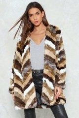 NASTY GAL Chevron to Watch Faux Fur Coat | coffee tone winter coats | neutrals