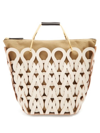 MARNI Coral laser-cut leather and canvas tote